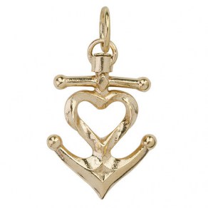 Waxing Poetic Heart  Anchor Charm - Brass