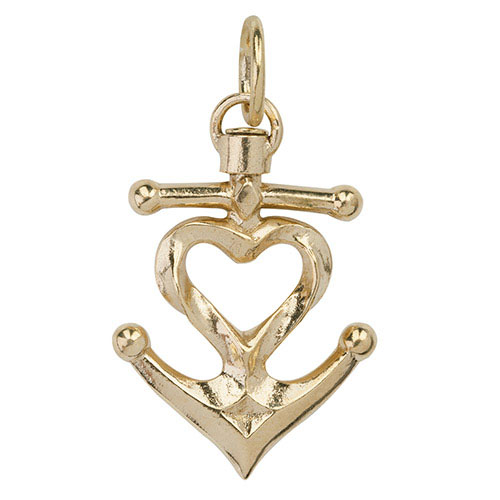 Waxing Poetic Heart  Anchor Charm - Brass