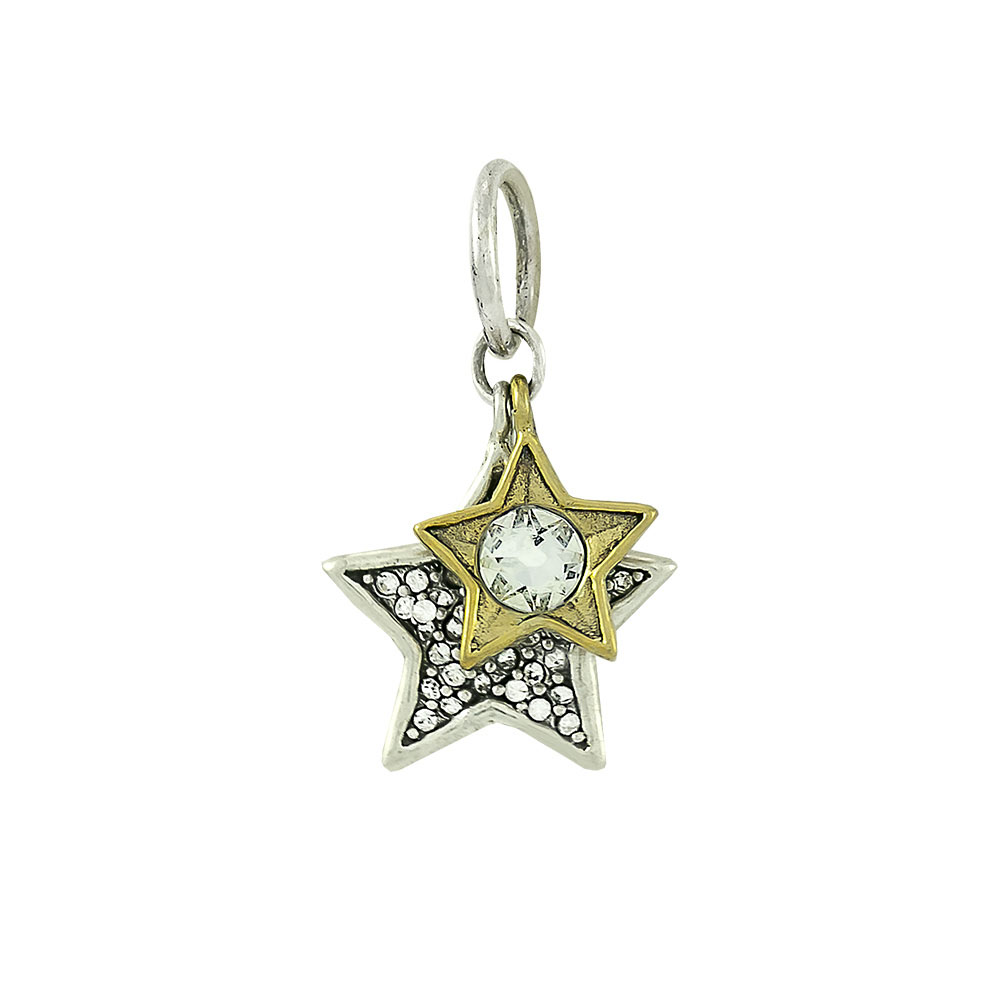 Waxing Poetic Binary Stars Charm Couplet - Sterling Silver and Brass