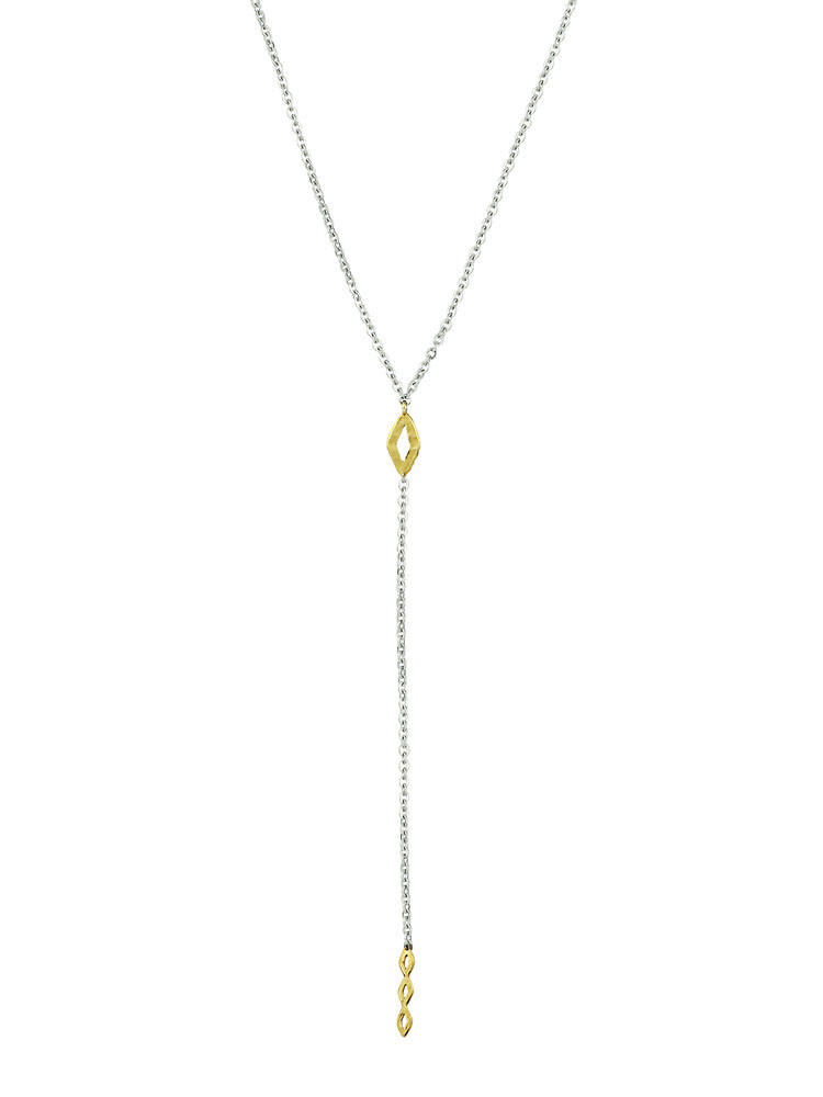 Waxing Poetic Diamante Y Necklace - Sterling Silver and Brass -  55cm + 5cm Extender
