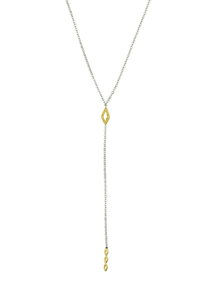 Waxing Poetic Diamante Y Necklace - Sterling Silver and Brass -  55cm + 5cm Extender