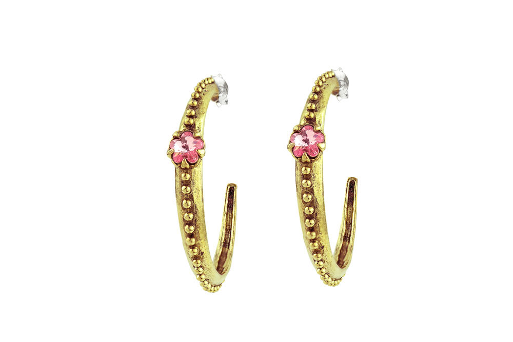 Waxing Poetic Desert Rose Hoop Earrings - Brass & Swarovski Crystals