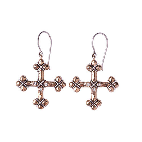 Waxing Poetic Everlasting Cross Earrings Large - Peace - Bronze, Sterling Silver & Swarovski