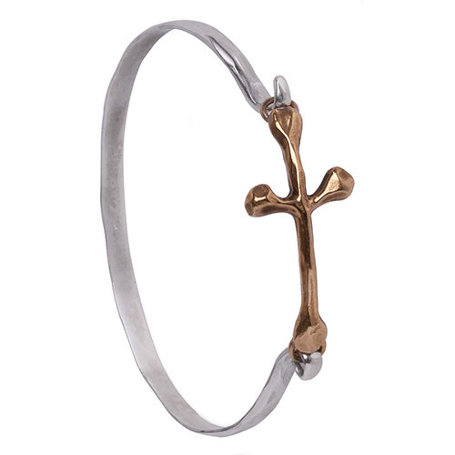 Waxing Poetic FREEDOM CROSS BANGLE - Sterling Silver & Bronze