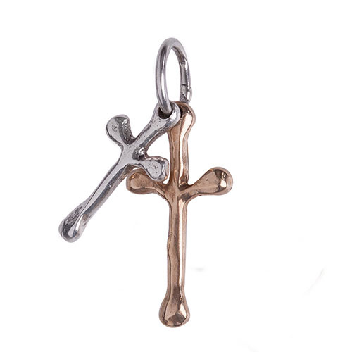 Waxing Poetic FREEDOM CROSS DOUBLE PENDANT - Sterling Silver & Bronze