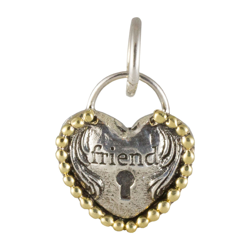 Waxing Poetic Heartlock Charm - Friend - Sterling Silver and Brass