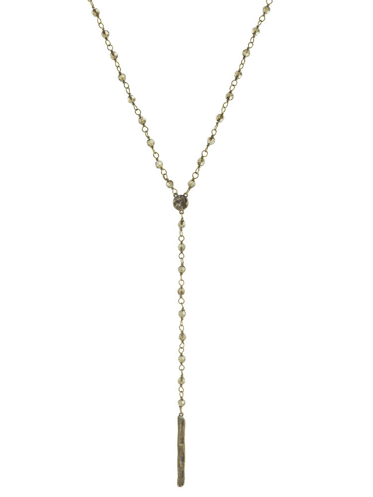 Waxing Poetic Juliet Y Necklace - Brass and Swarovski Beads - 81cm w/ 15cm Drop - Bronze