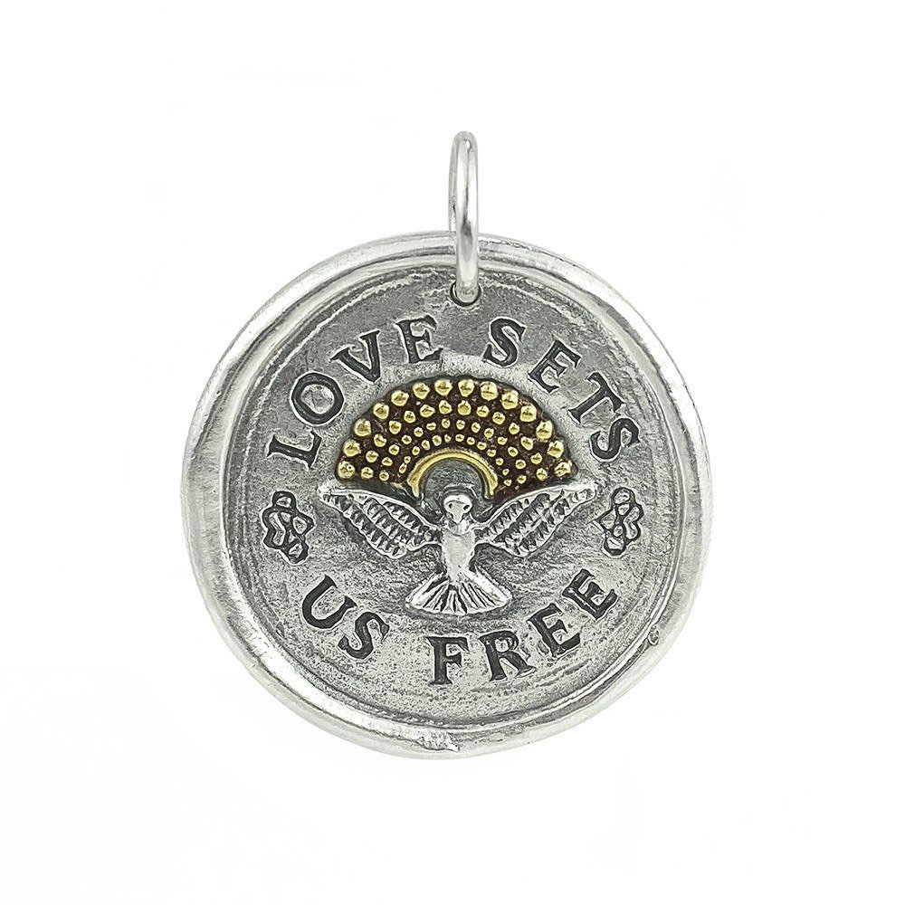Waxing Poetic Love Sets Us Free Pendant - Sterling Silver and Brass