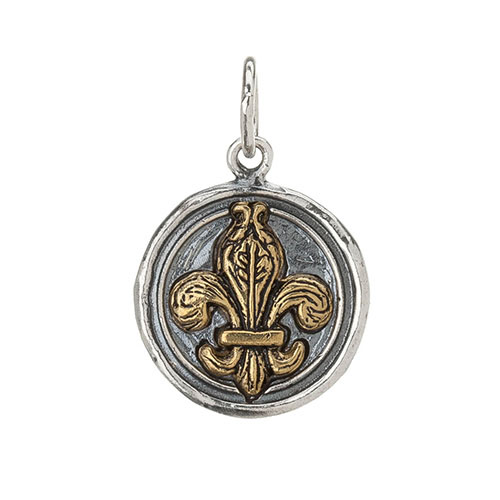 Waxing Poetic Wing and a Prayer Charm- Silv/Brass- Fleur de Lis