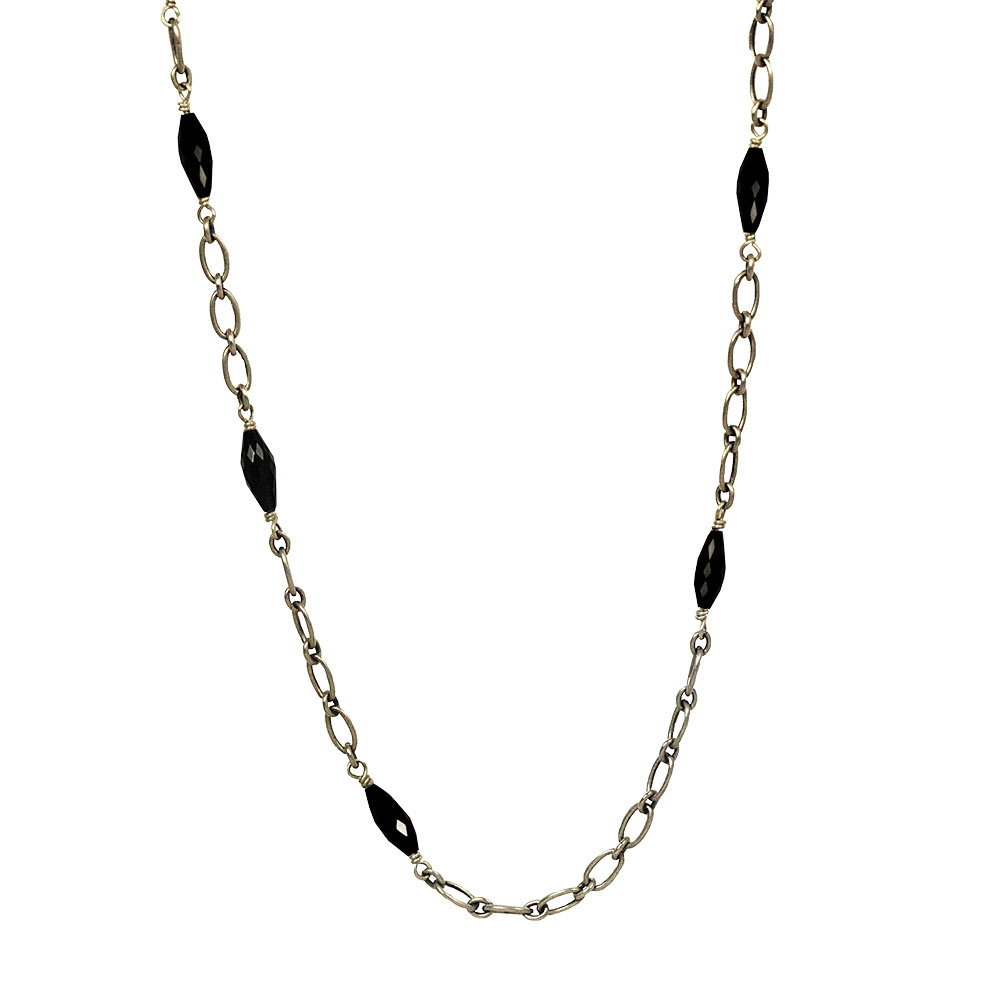 Waxing Poetic Celeste Chain - Sterling Silver, Brass and Black Onyx - 71cm