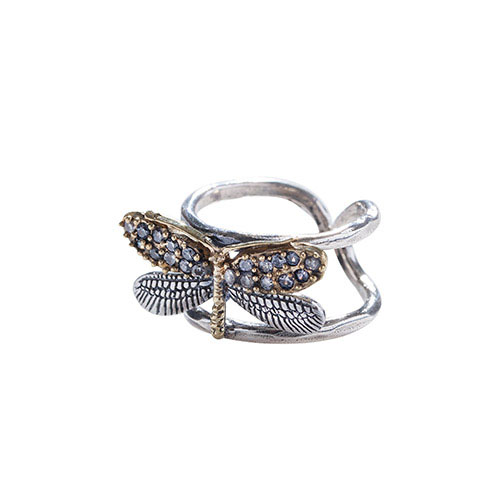 Waxing Poetic Natural Beauties Ring Dragonfly Sterling Silver, Brass & Cz