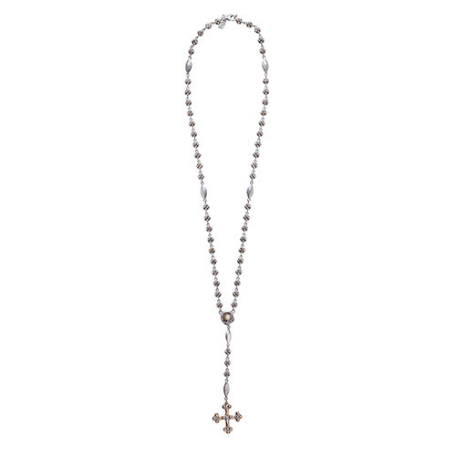 Waxing Poetic Everlasting Cross Rosary Necklace - Peace - Sterling Silver, Bronze & Swarovski 52cm
