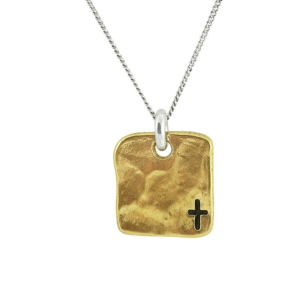 Waxing Poetic Small Cross Tag Necklace -Sterling Silver and Brass - 55cm