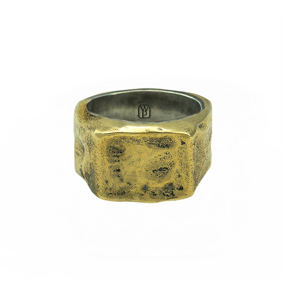 Waxing Poetic Dark Oxy Square Ring - Brass and Sterling Silver