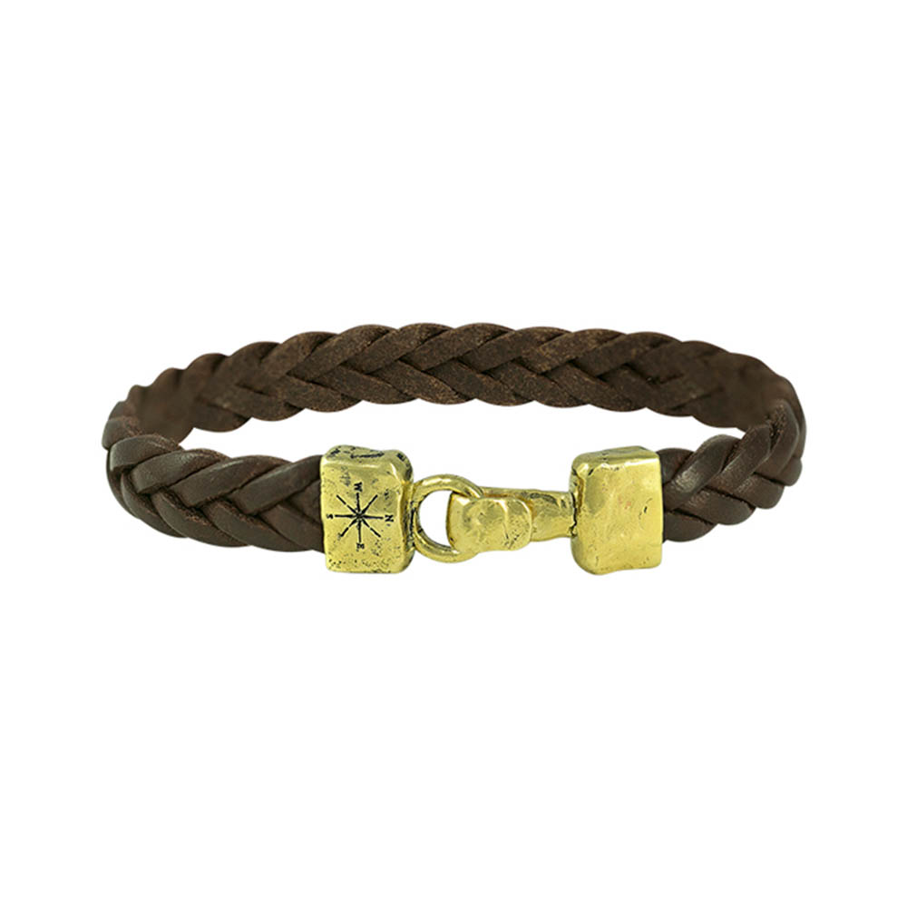 Waxing Poetic Unified Front Leather Bracelet - Brass - Small